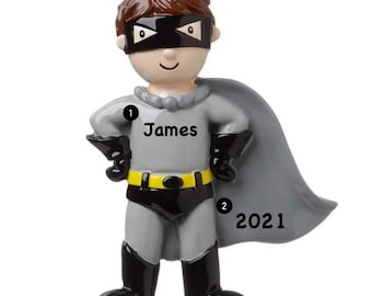 Personalized superhero Christmas Ornament, superboy hero cape Ornaments