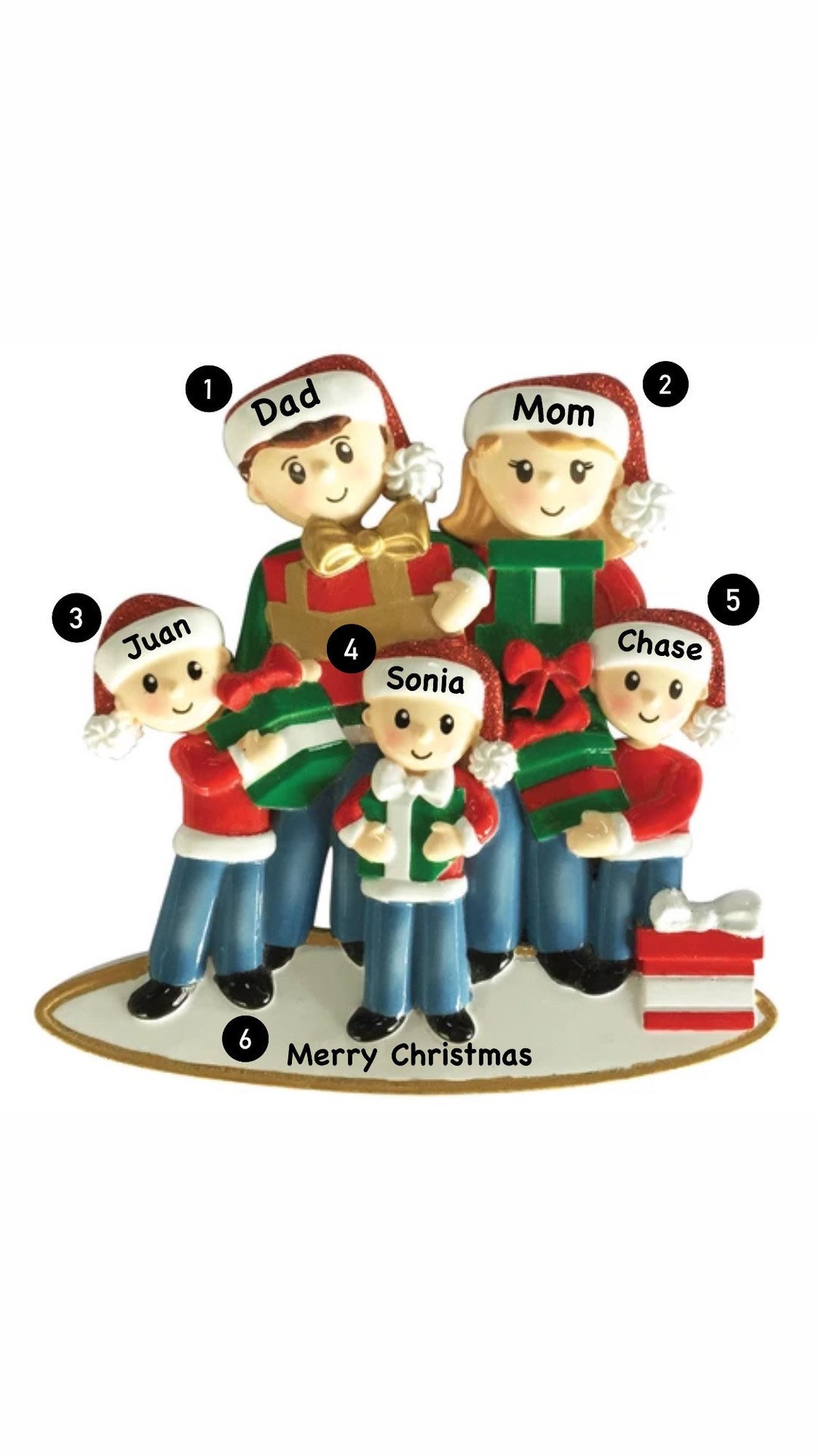 Personalized Family of 5 Christmas Ornament Custom Holiday Etsy