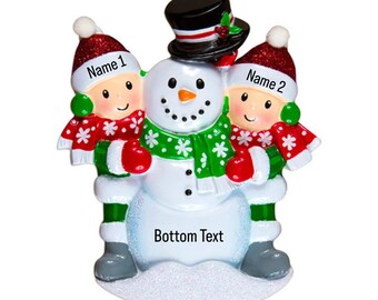 Personalized First Christmas Couple Ornament, Our 1st Christmas Custom Hand Personalized Christmas Gift, Building Snowman as a Family of 2