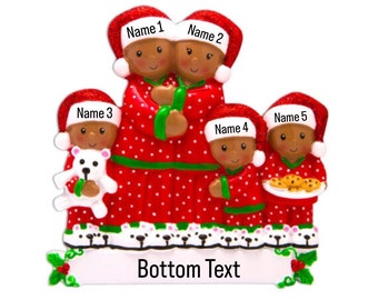 Personalized Family of 5 Christmas Ornament | African American Custom Holiday Keepsake | Family Xmas Gift | Customizable Names