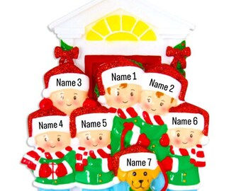Personalized Christmas Ornament Family of 6, Family of six Christmas Ornament, Family with 4 kids and a Dog, Ornament with Names