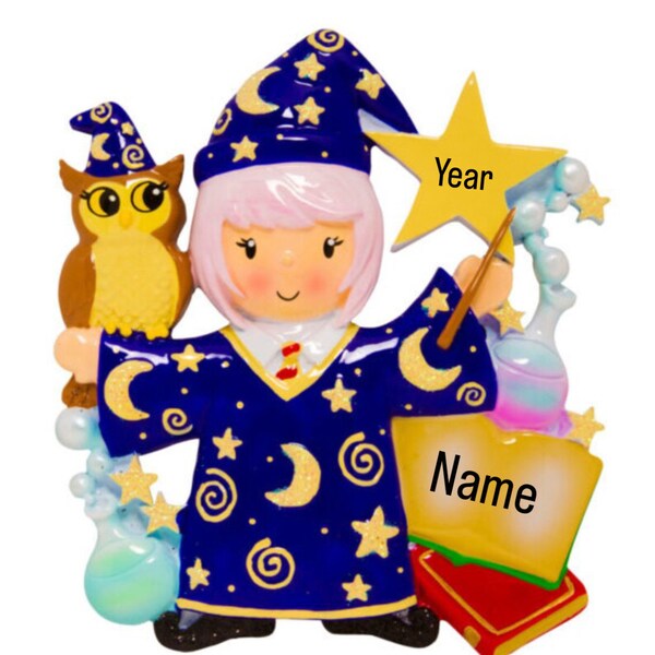 Girls wizard Christmas Ornament, Custom Student Ornament, Kindergarten, First Grade, Student School Ornament