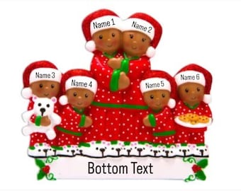 African American Family of 6 Christmas Ornament, Custom Personalized Group of 6 Family Ornament, Parents with 4 kids Ornament with names