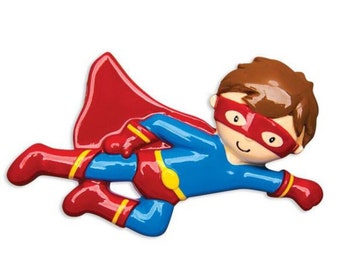 Personalized superhero Christmas Ornament, superboy hero cape Ornament