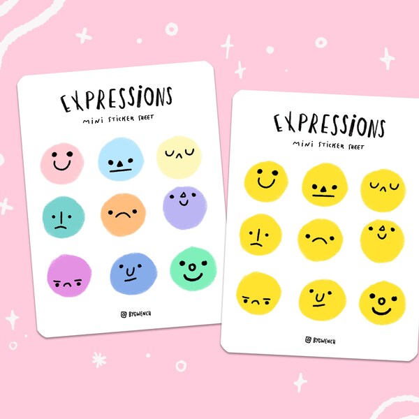 Expression sticker Sheet | Mood Track Sticker | Planner & Bullet Journal Stickers Sheet | Smily face | Sad Face | Mood Sticker | Pastel
