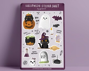 Halloween and Black Cat Sticker Sheet | Planner & Bullet Journal Stickers Sheet | Vinyl  Matte And Waterproof