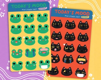 Mood Sticker Sheet | Mood Track Sticker | Planner & Bullet Journal Stickers Sheet | Cat Sticker | Frog Stick | Cute