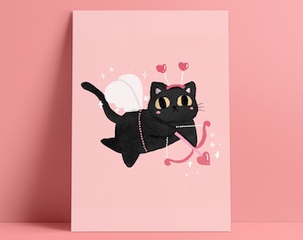 Black Cat Cupid | Valentine's day Card | Cat Postcard | Galentine's Day Card | Black Cat Postcard | Black Cat Valentine's |