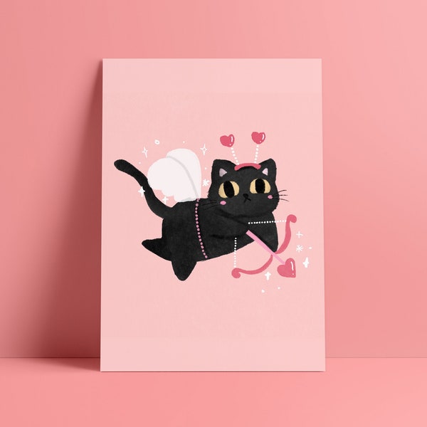 Black Cat Cupid | Valentine's day Card | Cat Postcard | Galentine's Day Card | Black Cat Postcard | Black Cat Valentine's |