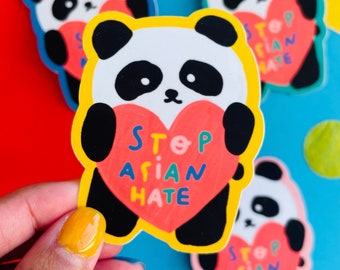 Panda Stop Asian Hate Sticker | Stop Racism Sticker | Stop AAPI Hate | No Hate Crime Sticker | Donation Sticker | Vinyl  And Waterproof