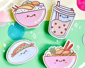 Asian Food Sticker Pack | Boba Sticker | Ramen Sticker | Bun | Bubble Tea | Rice Bowl | Cute | Kawaii | Water Proof |Bullet Journal Sticker