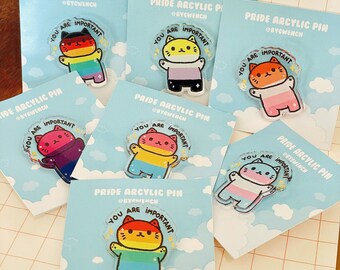 LGBTQ+ Acrylic Pin | You are important Pin | Pride Pin | Pride Cat | Rainbow Pin | LGBTQ Pin | Pride Month | Proud Pin