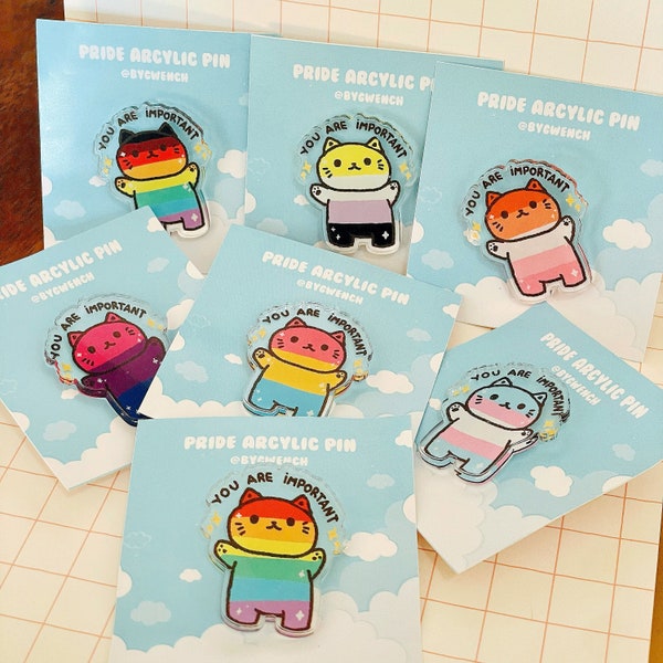 LGBTQ+ Acrylic Pin | You are important Pin | Pride Pin | Pride Cat | Rainbow Pin | LGBTQ Pin | Pride Month | Proud Pin