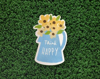 Sunflower Think Happy Sticker | Planner & Bullet Journal Stickers | Vinyl Matte And Waterproof