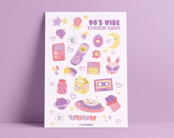 90's Vibes Sticker Sheet | Vintage Sticker | Pastel Sticker | Planner & Bullet Journal Stickers Sheet | Vinyl Matte And Waterproof