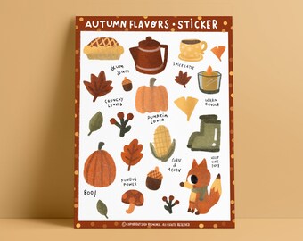 Fall And Autumn Flavors Sticker Sheet | Planner & Bullet Journal Stickers Sheet | Vinyl  Matte And Waterproof