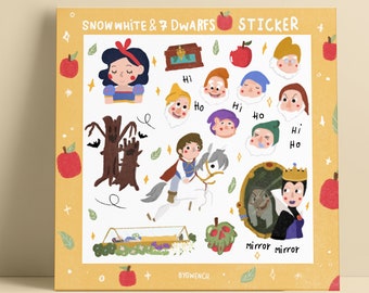 Snow White & 7 Dwarfs  Planner And Bullet Journal Stickers Sheet | Vinyl  Matte And Waterproof