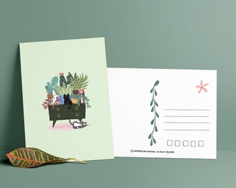 Cats and plants Postcard | Cat Postcard | Plant Postcard | Green Postcard | cute postcard