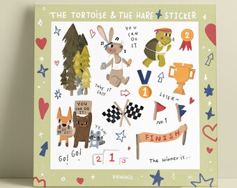 The Tortoise & The Hare Mini Sticker Sheet | Planner and Bullet Journal Stickers Sheet | Vinyl  Matte And Waterproof