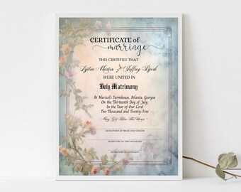 Delicate Love Certificate of Marriage 8X10 Template/easy Corjl edit/edit & print on own computer and printer