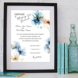 Liebe im zarten Blau Ehegelübde Erneuerung Zertifikat Bearbeitbare Vorlage 8X10 / Corjl Bearbeitung / Bearbeiten und Drucken auf eigenem Laptop und Drucker