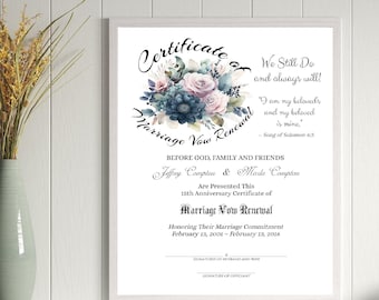 Floral Marriage Vow Renewal Certificate Template (Digital Download)