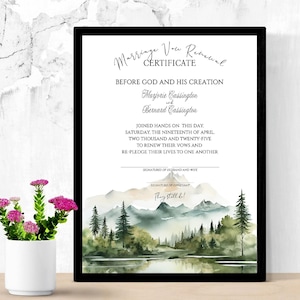 Plantilla de certificado de renovación de votos matrimoniales de la maravillosa creación de Dios, 8 x 10, fácil de editar en Corjl, editar e imprimir en su propia computadora e impresora.