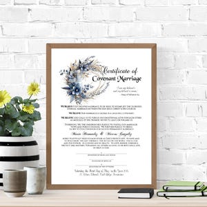 Blue Scentimental Mood Covenant Marriage Certificate Printable Template 8.5X11/easy Corjl edit/edit and print on own computer and printer.