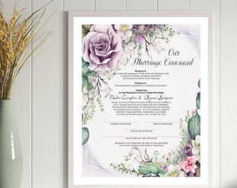 Lavender Floral Marriage Certificate Template (Digital Download)