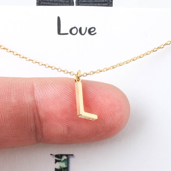 18K Gold Dipped Dainty Solid Initial L Necklace | Solid Letter L | Personalized Necklace | Gold Dip Necklace | Gift Idea | Handmade