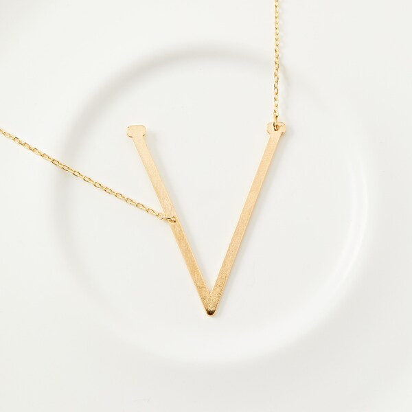18K Gold Dipped Big Sideways Initial V Necklace | Letter V | Initial V | Personalized Necklace | Gold Dip Necklace | Gift Idea | Handmade