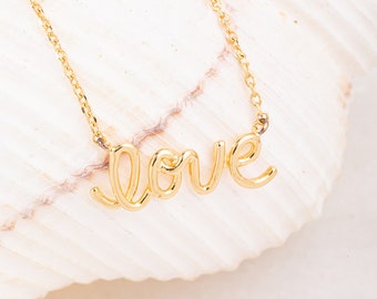 Love Necklace-Dainty necklace-Silver Necklace-Love Script-Gold Love Necklace-RoseGold Necklace WJ3FG