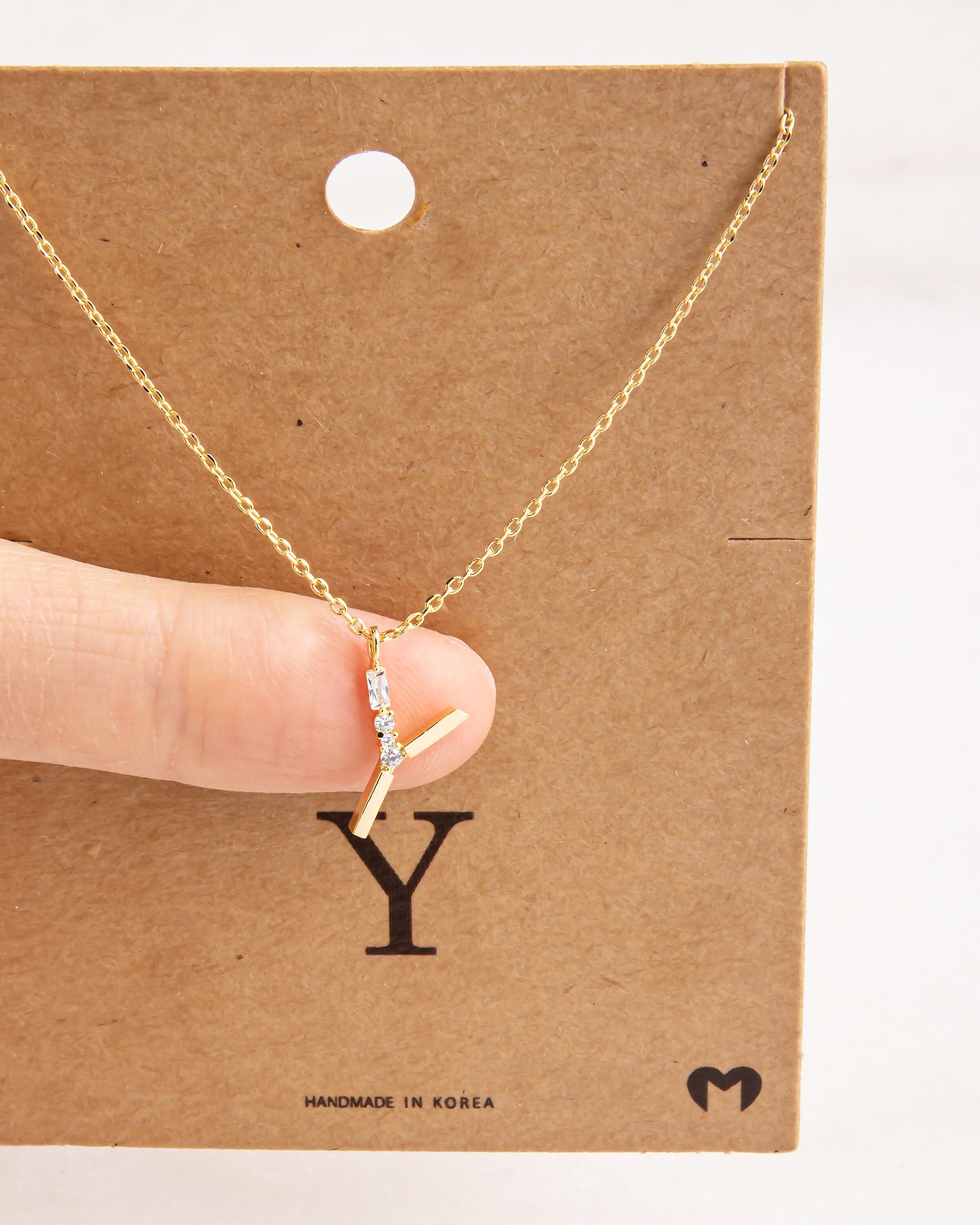 18K Gold Dipped Rhinestone Initial Y Necklace Letter Y Etsy