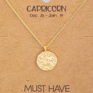 18K Gold Dipped Jeweled Capricorn Coin Pendant Necklace | December 22nd - January 19th | Gold Zodiac Symbol Necklace | Gift Idea for Her