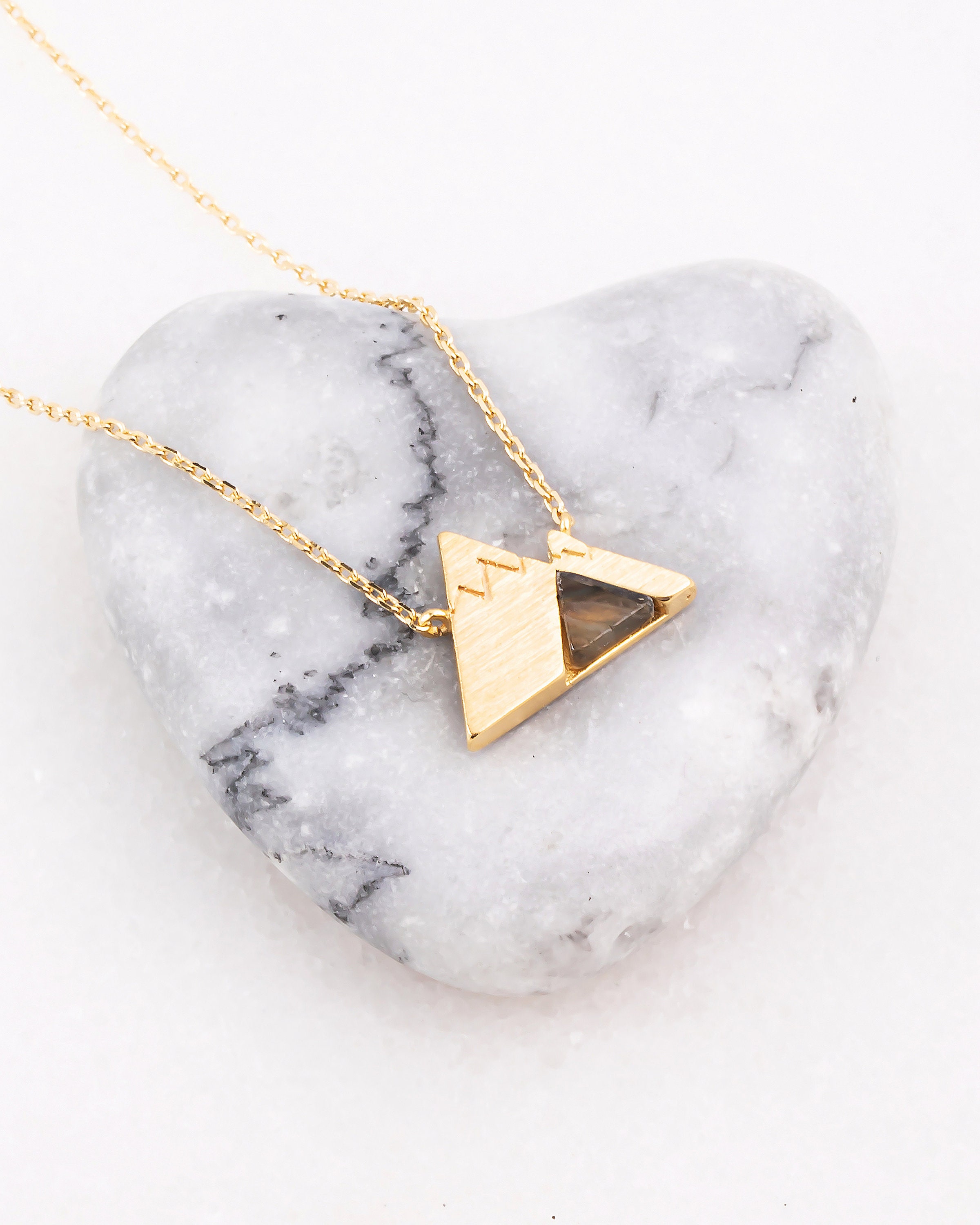 18K Gold Dipped Gemstone Mountain Necklace Dainty Necklace Etsy UK