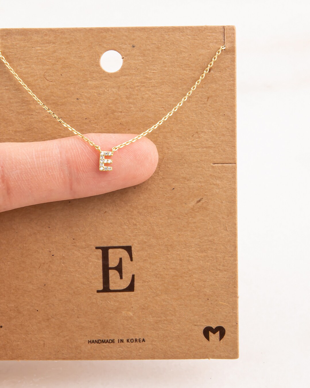 18K Gold Dipped Jeweled Initial E Necklace Letter E Dainty Necklace