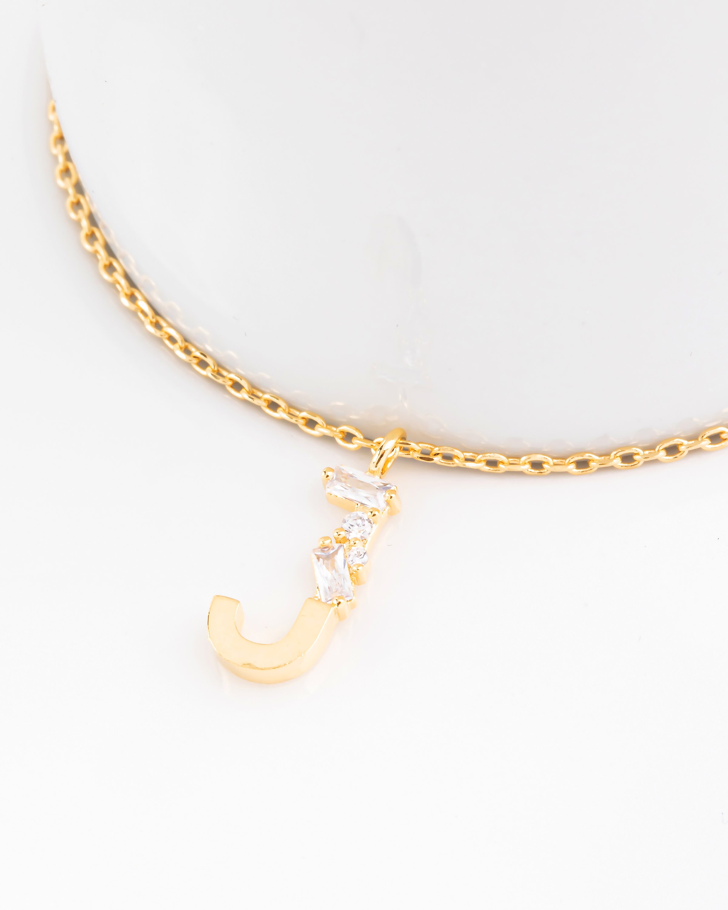 18K Gold Dipped Rhinestone Initial J Necklace Letter J Etsy