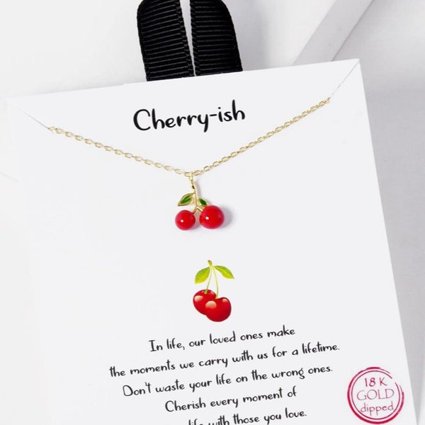 18K Gold/White Gold Dipped Cherry Necklace | Cute Cherry Charm | Dainty Cherry Necklace | Minimalist Cherry | Boho Style | Gift Idea for Her