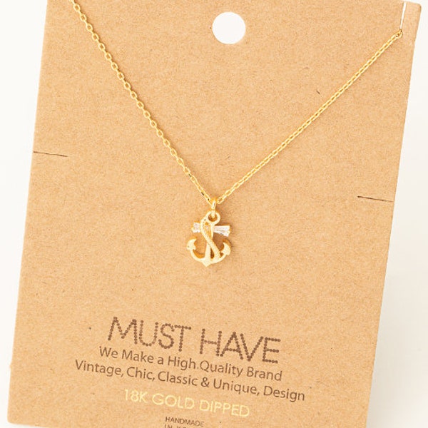 18K Gold/Silver/Rose Gold Dipped Jeweled Mini Anchor Necklace | Cute Mini Anchor Charm | Dainty Mini Anchor Necklace | CZ Charm | Gift Idea