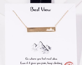 18K Gold/White Gold Mountain Valley Range Bar Cutout Necklace | Dainty Mountain Necklace | Snow Valley | Snow Summit Necklace | Gift Idea