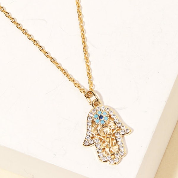 18K Gold/Silver Dipped Jewelry Hand of Hamsa Pendant Necklace | Hand of Fatima Symbol Necklace | Dainty Hamsa Necklace | Gift Idea |Handmade