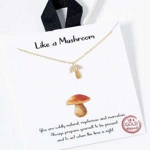 18K Gold/White Gold Dipped Jeweled Mushroom Necklace | Cute Mushroom Charm | Dainty Mushroom Necklace | Magic Mushroom | Bohemian Style