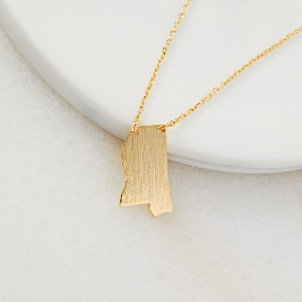 18K Gold Dipped Mississippi Pendant Necklace | MS US State Dainty Necklace | Gold Dip Necklace | Gift Idea | Cut Out Jewelry | Handmade