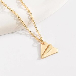 Accessories, Iced Paper Airplane Pendant Gold Chain