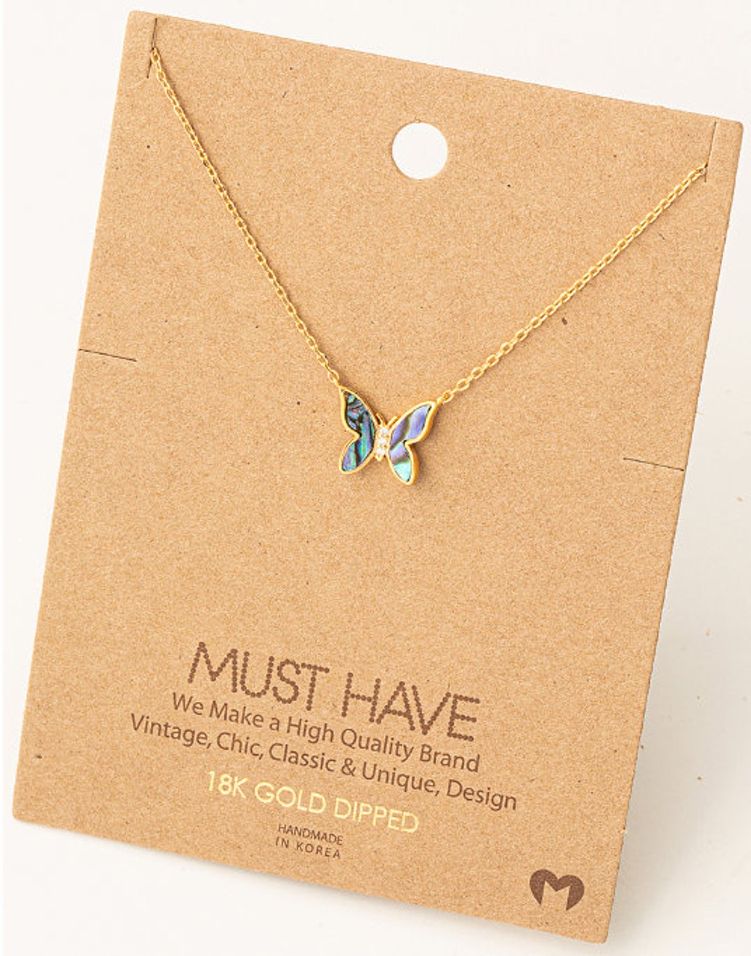 18K Gold/silver Jeweled Butterfly Pendant Necklace Butterfly Necklace
