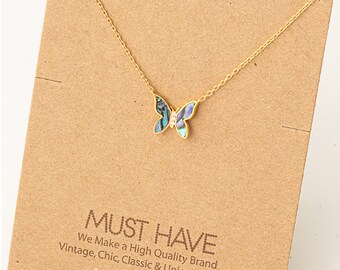 18K Gold/Silver Jeweled Butterfly Pendant Necklace | Butterfly Necklace | Cute Butterfly Charm | Aqua Stone/White Stone | Dainty Necklace
