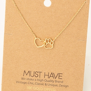 18K Gold Dipped Dog Paw Heart Necklace | Dog Love | Dainty Necklace | Personalized Necklace | Gold Dog Paw Heart Necklace | Gift Idea