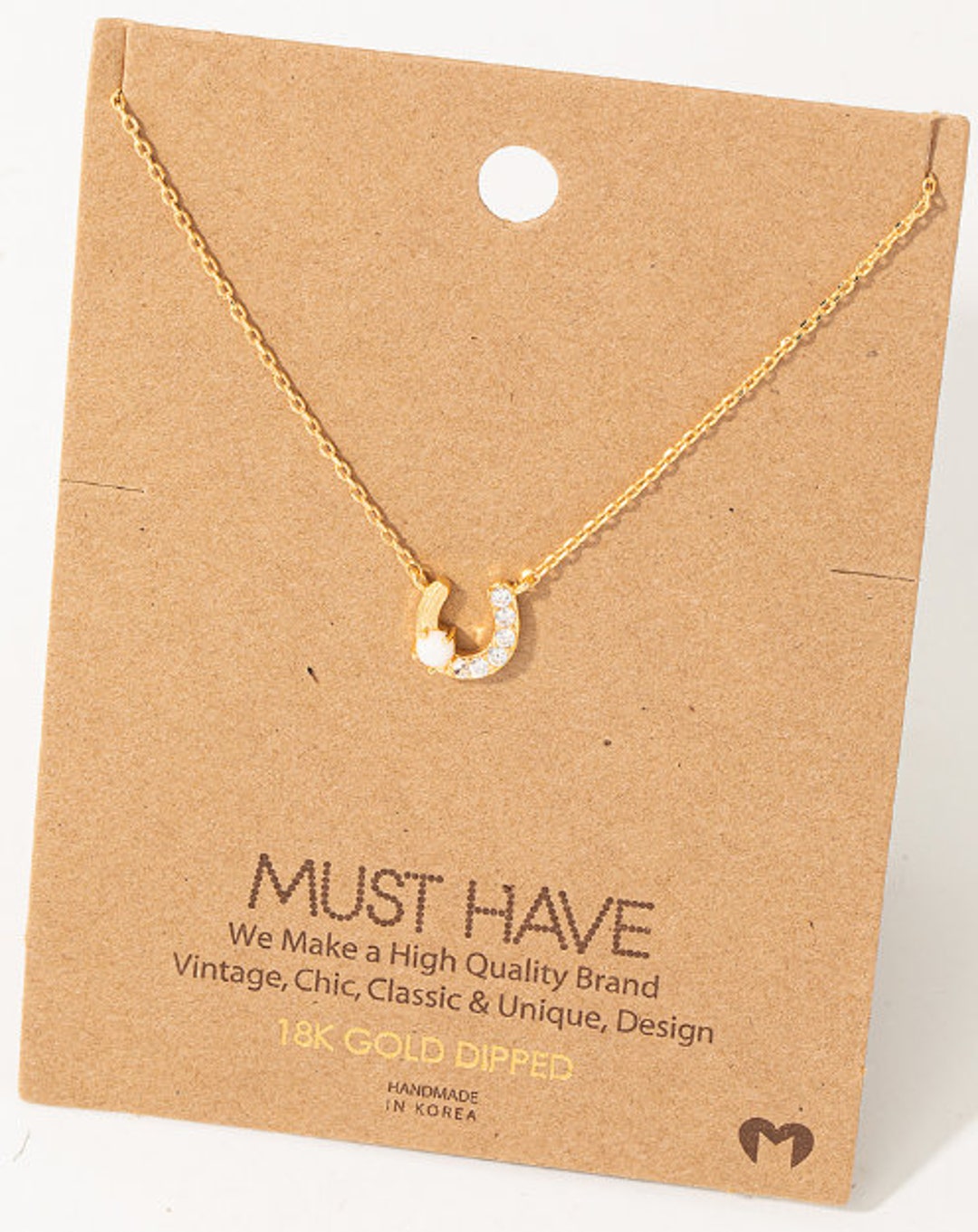 18K Gold Dipped Jeweled Horseshoe Necklace Horseshoe Dainty Horseshoe