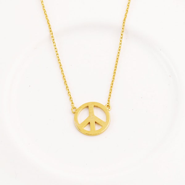 18K Gold Plated Peace Sign Pendant Necklace | Dainty Necklace | Peace Symbol Necklace | Gold Dip Necklace | Love Peace Necklace | Handmade