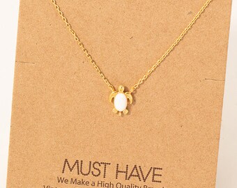 18K Gold Dipped Jeweled Opal Sea Turtle Necklace | Cute Turtle Charm | Dainty Turtle Necklace | Gift Idea | Gold/Silver/Rose Gold Turtle